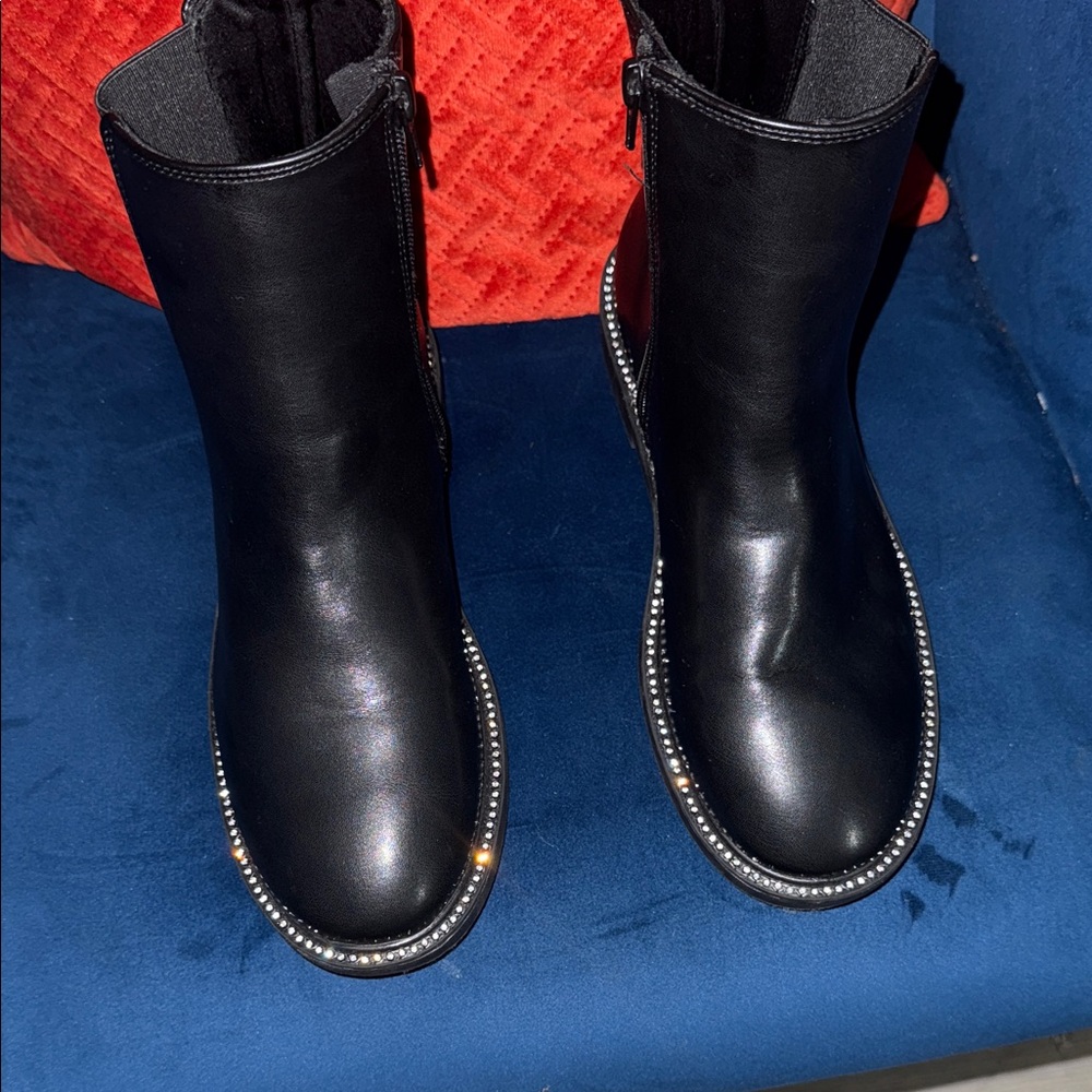 Zara Black Ankle Boots with Pearl Trim